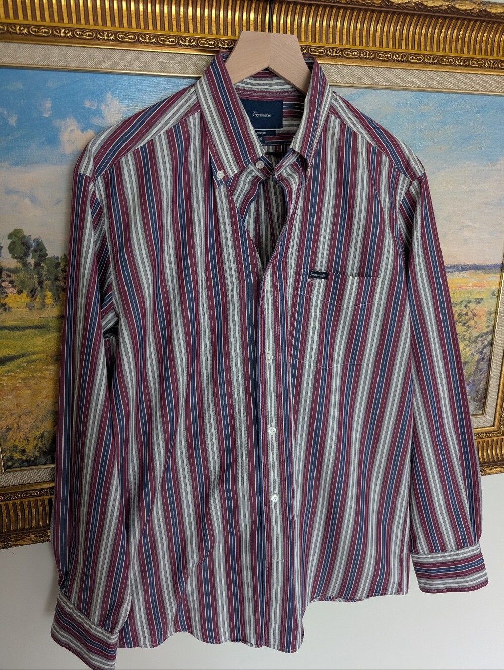 Faconnable Red, Blue & White Striped Button-Down Shirt